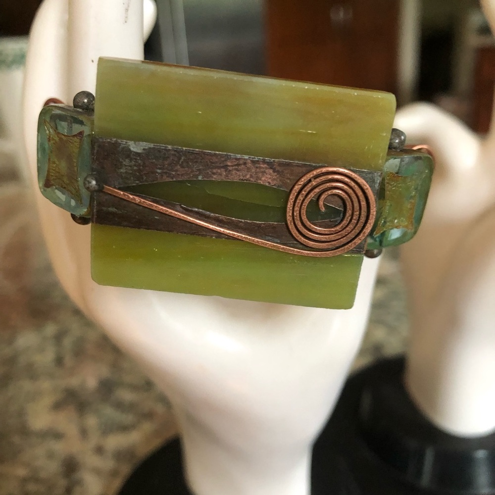 Copper/slag/blue glass bangle